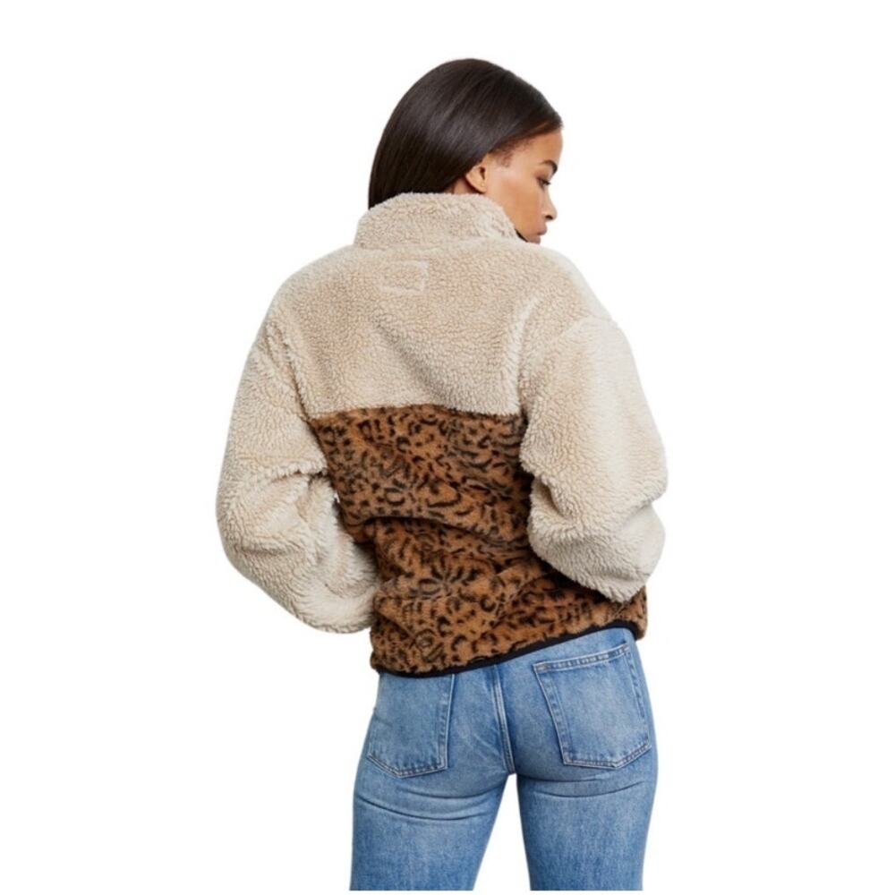 RAILS Saga Leopard Print Faux Shearling Pullover Fleece Jacket Sherpa $248 S - Picture 4 of 5